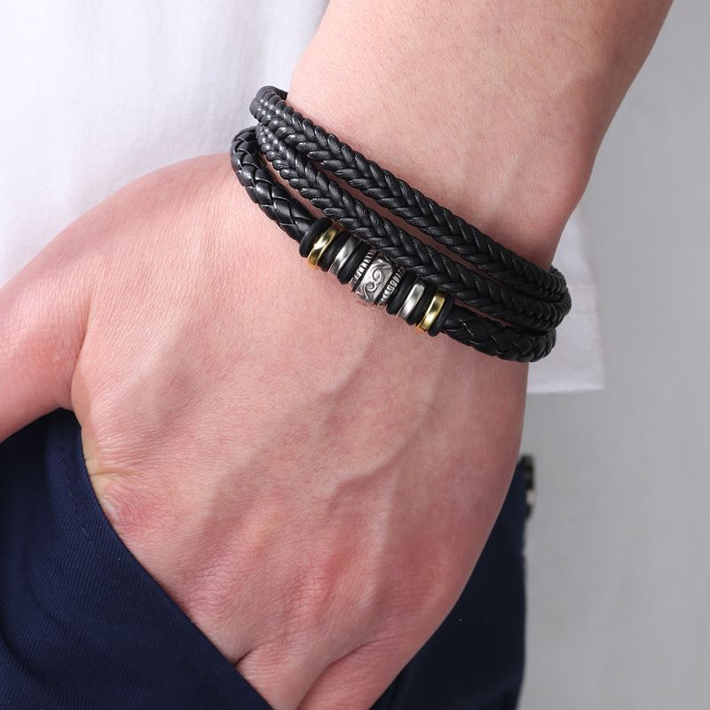 Hip-hop Totem Symbol Pu Leather Alloy Knitting Men's Wristband