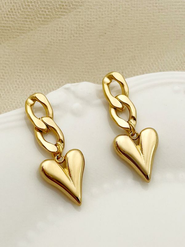 1 Pair IG Style Heart Shape Plating 304 Stainless Steel 14K Gold Plated Drop Earrings