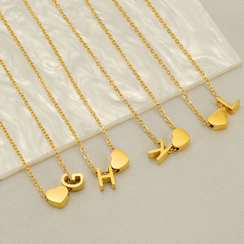 304 Stainless Steel 18K Gold Plated Casual French Style Plating Letter Heart Shape Pendant Necklace