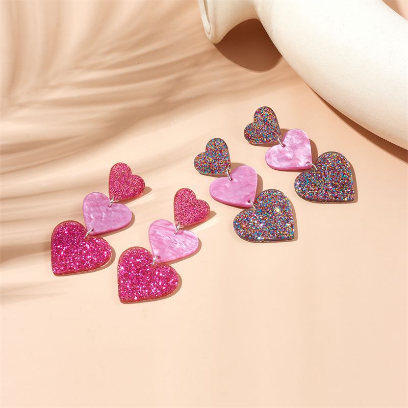 Sweet Heart Shape Arylic Sequins Women's Drop Earrings