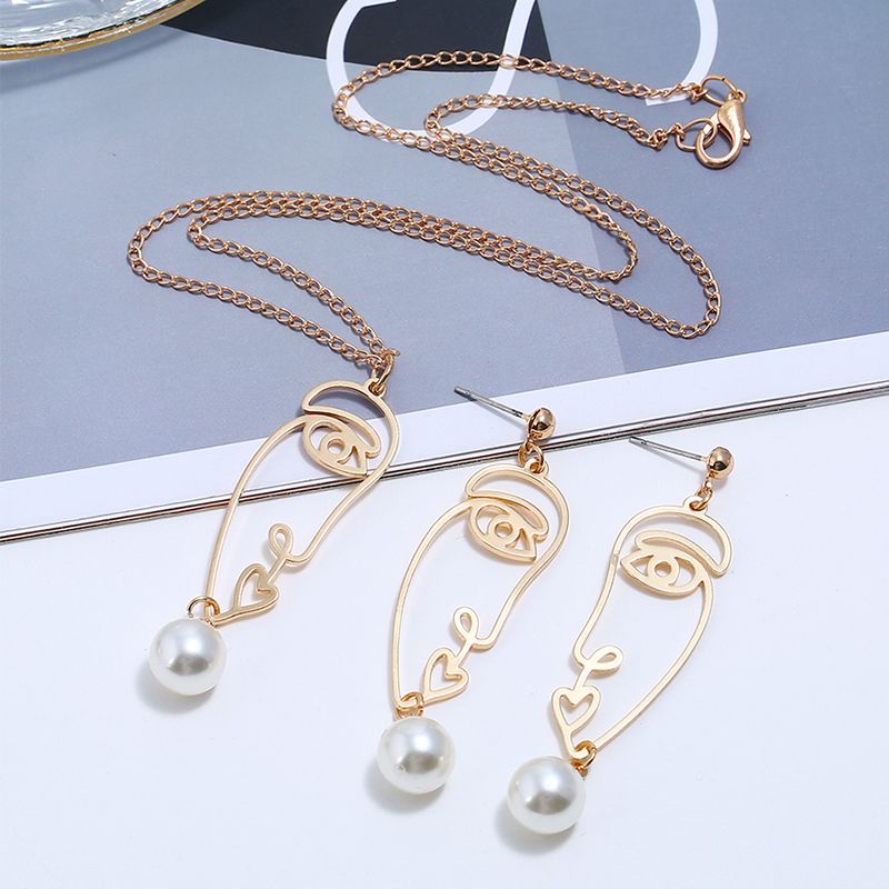 Elegant Abstract Alloy Plating Inlay Artificial Pearls Women's Earrings Necklace