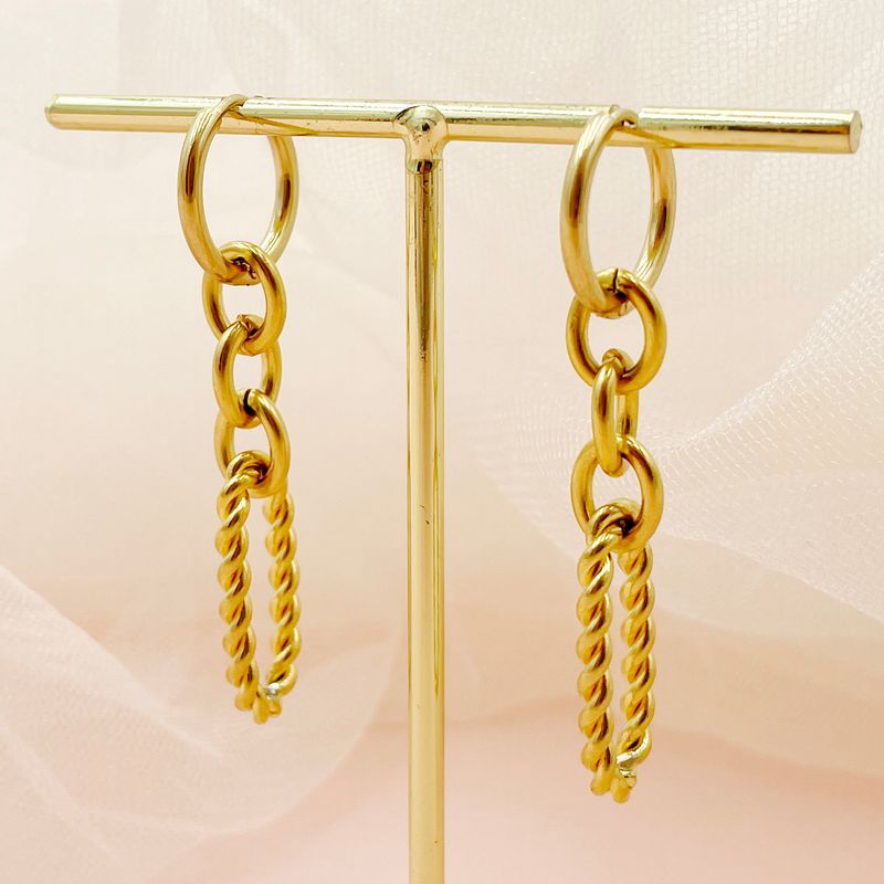 1 Pair Simple Style Solid Color Chain Plating 304 Stainless Steel Gold Plated Drop Earrings