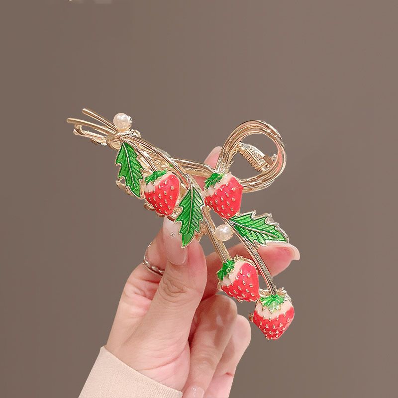 Sweet Strawberry Alloy Inlay Pearl Hair Claws