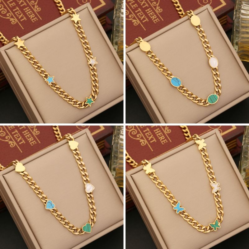 Stainless Steel 18K Gold Plated Bohemian Classic Style Plating Star Heart Shape Necklace