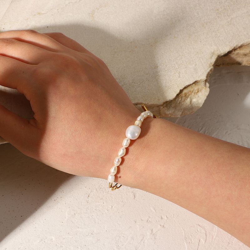 Nouveau Simple 18k Ot Boucle En Acier Inoxydable Chaîne Perle Bracelet En Gros Nihaojewelry