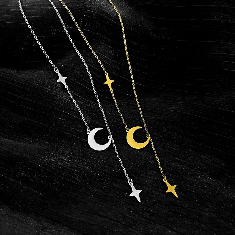 Titanium Steel Elegant Plating Star Moon Pendant Necklace