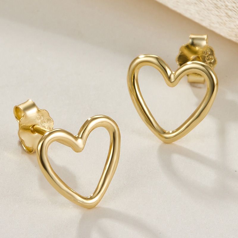 1 Pair Sweet Heart Shape Plating Hollow Out Sterling Silver 18k Gold Plated White Gold Plated Ear Studs