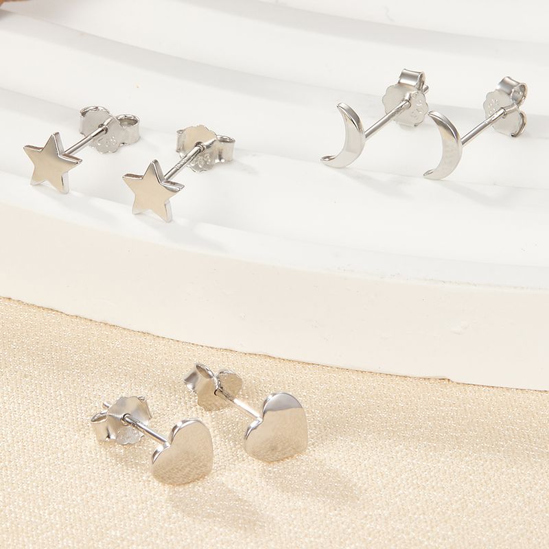 1 Pair Cute Commute Star Moon Heart Shape Plating Sterling Silver 18k Gold Plated White Gold Plated Ear Studs