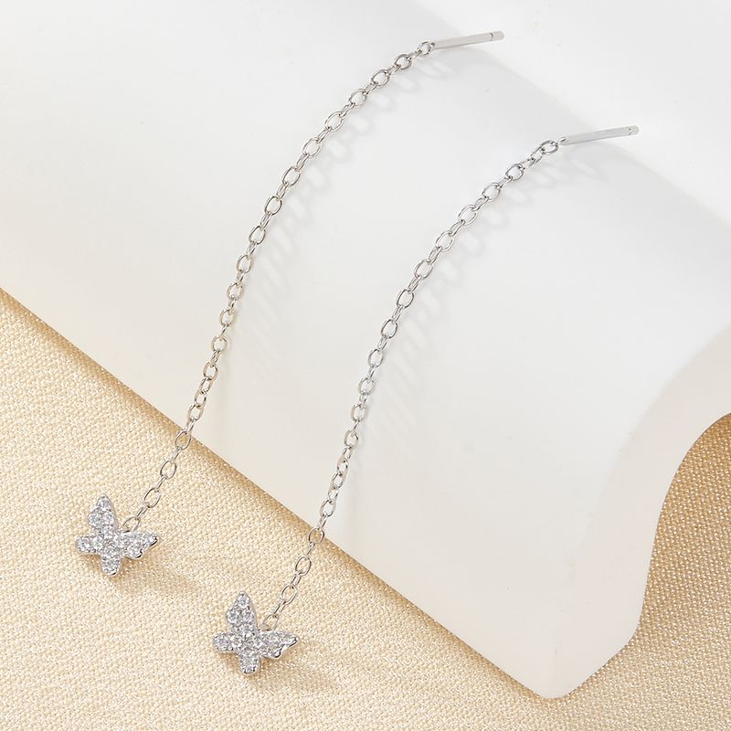 1 Pair Glam Luxurious Butterfly Plating Inlay Sterling Silver Zircon 18k Gold Plated White Gold Plated Drop Earrings