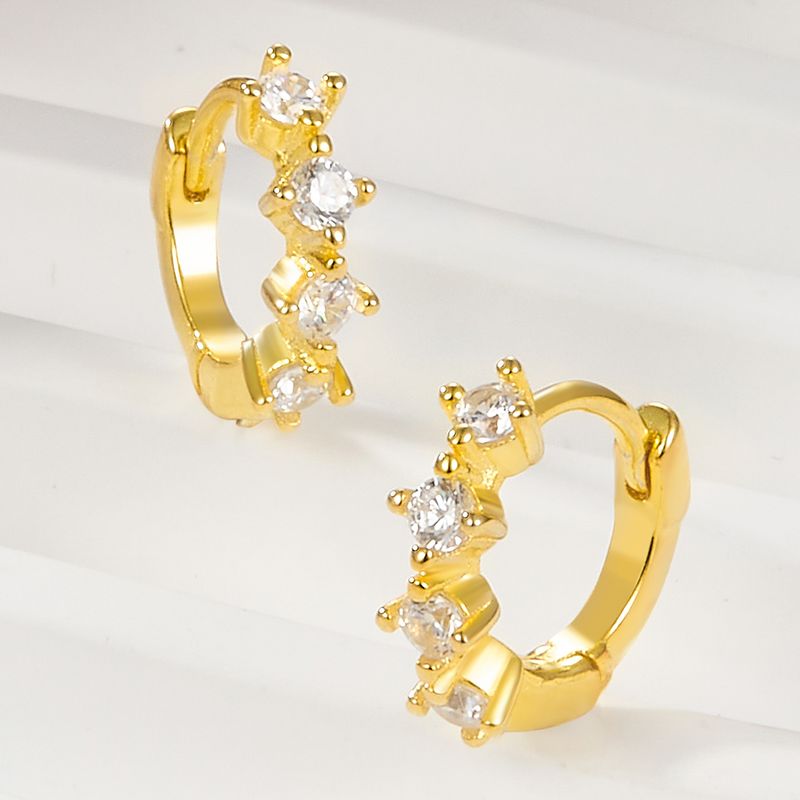 1 Piece Ig Style Round Plating Inlay Sterling Silver Zircon 18k Gold Plated White Gold Plated Hoop Earrings