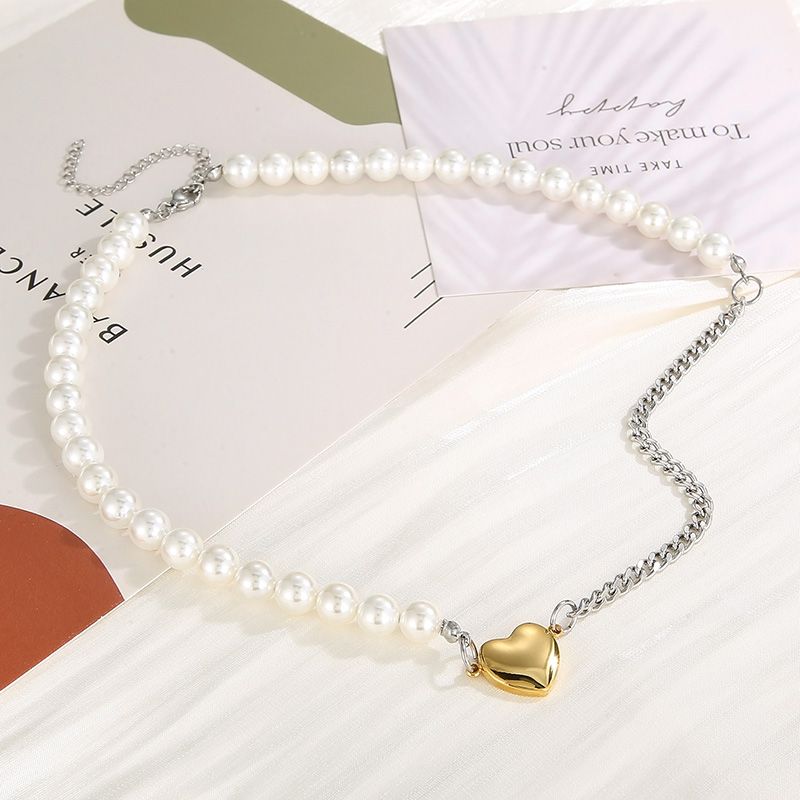 Artistic Heart Shape Stainless Steel Shell Titanium Steel Beaded Plating 18K Gold Plated Women'S Necklace