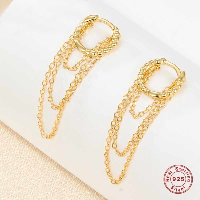 1 Pair Elegant Luxurious Lady Chain Plating Sterling Silver 18k Gold Plated White Gold Plated Drop Earrings