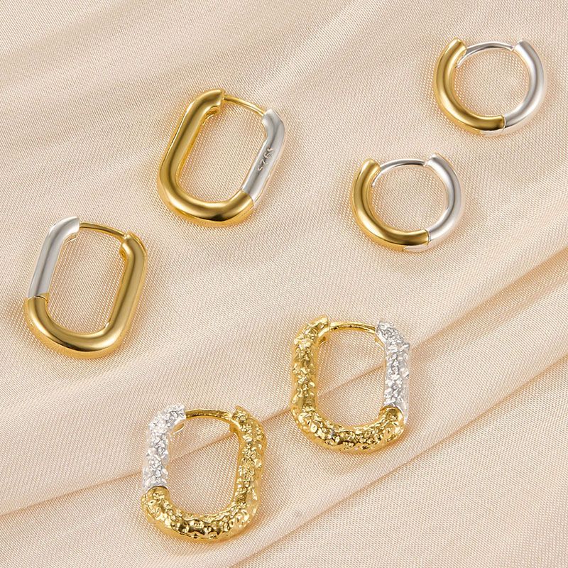 1 Pair Simple Style Commute Color Block Plating Sterling Silver 18k Gold Plated White Gold Plated Earrings