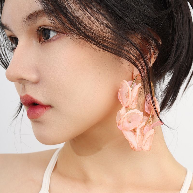 Simple Style Flower Alloy Chiffon Handmade Women's Earrings