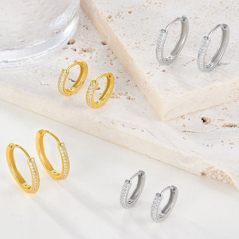 1 Pair Vintage Style Simple Style Circle Plating Inlay Sterling Silver Zircon 18k Gold Plated White Gold Plated Hoop Earrings