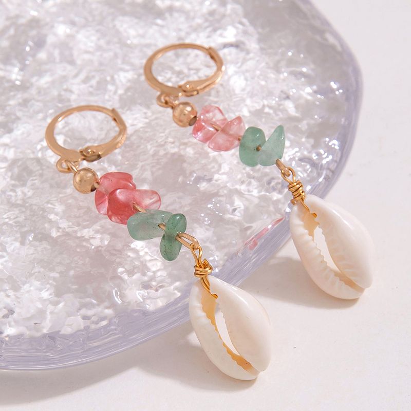 1 Paire Plage Coquille Incruster Alliage Coquille Boucles D'oreilles
