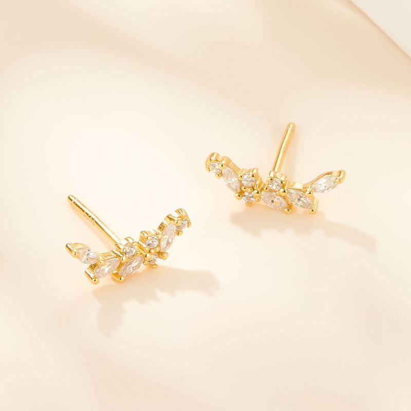 1 Pair Elegant Luxurious Solid Color Plating Inlay Sterling Silver Zircon 18k Gold Plated White Gold Plated Ear Studs