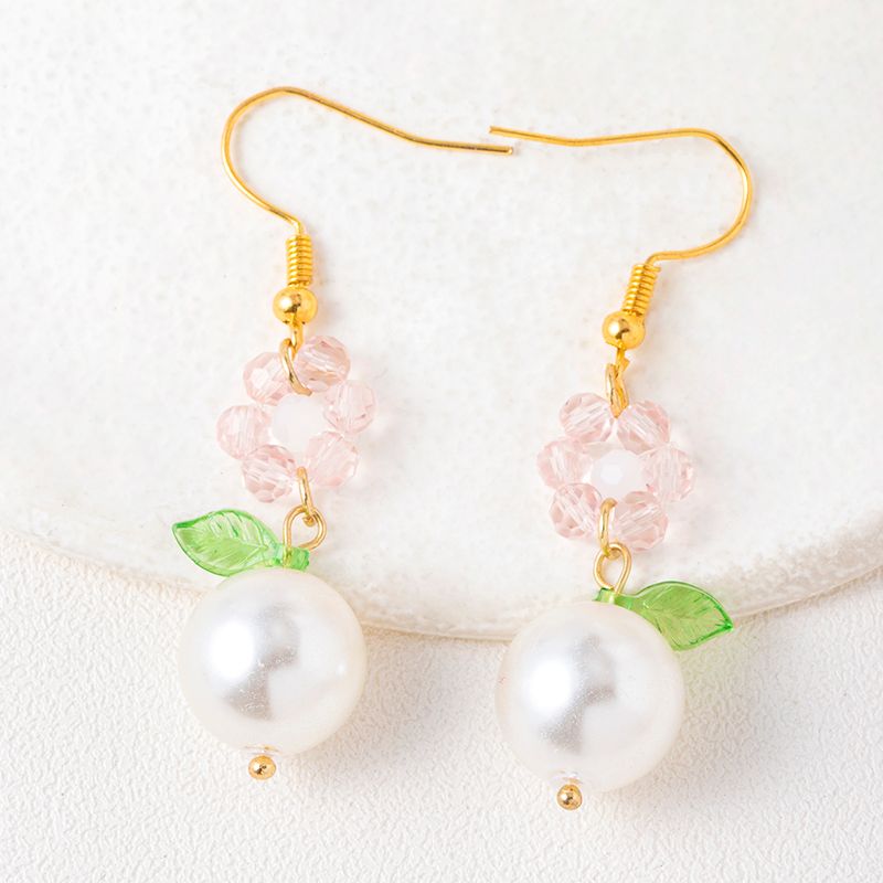 1 Paire Style Japonais Sucré Fleur Perle D'imitation Alliage Boucles D'oreilles