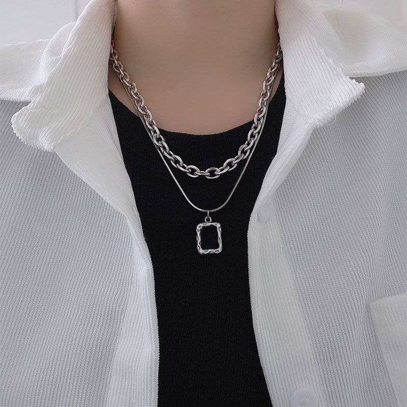 Hip-hop Streetwear Geometric Stainless Steel Titanium Steel Polishing Layered Necklaces Sweater Chain
