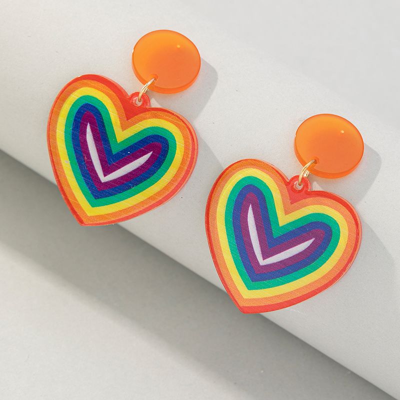 Korean Style Rainbow Heart Shape Arylic Women's Drop Earrings