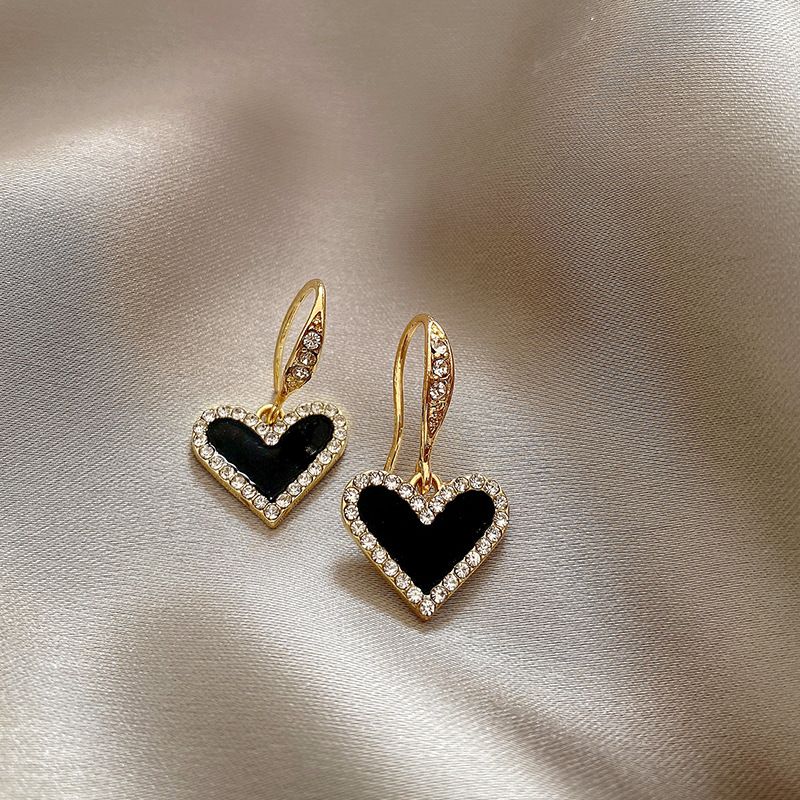 Retro Heart Shape Alloy Enamel Inlay Rhinestones Women's Drop Earrings 1 Pair