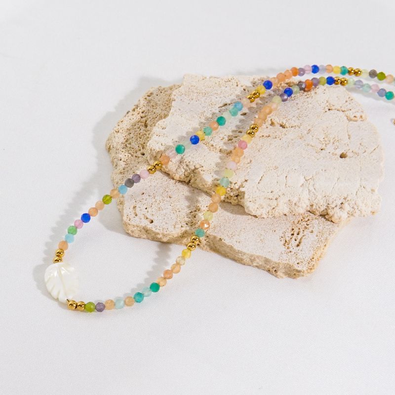 Vacation Simple Style Leaves Natural Stone Opal Shell Beaded Handmade Necklace