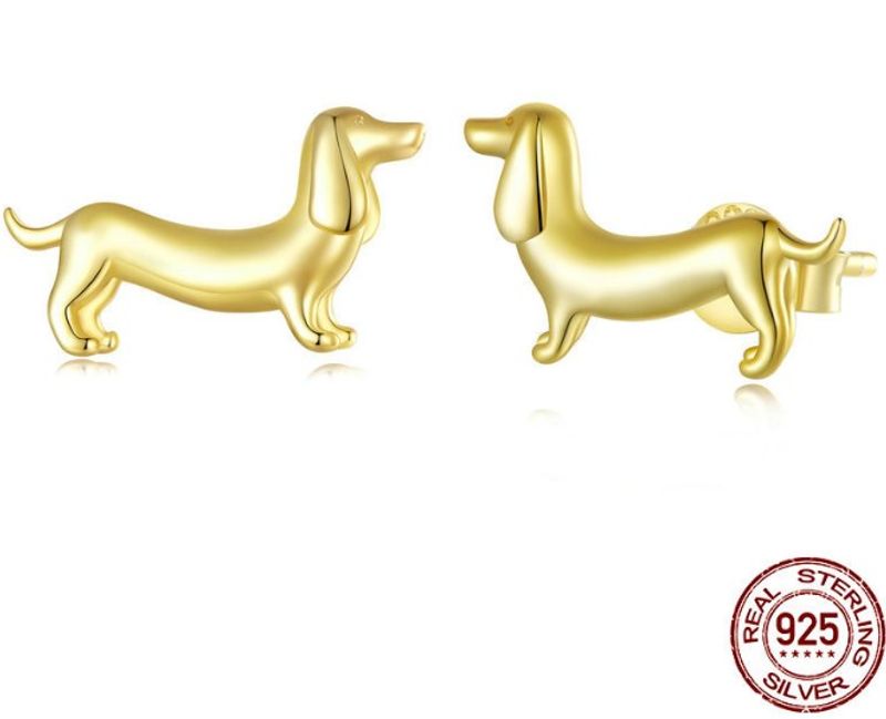 1 Paar Einfacher Stil Hund Überzug Sterling Silber Vergoldet Ohrstecker
