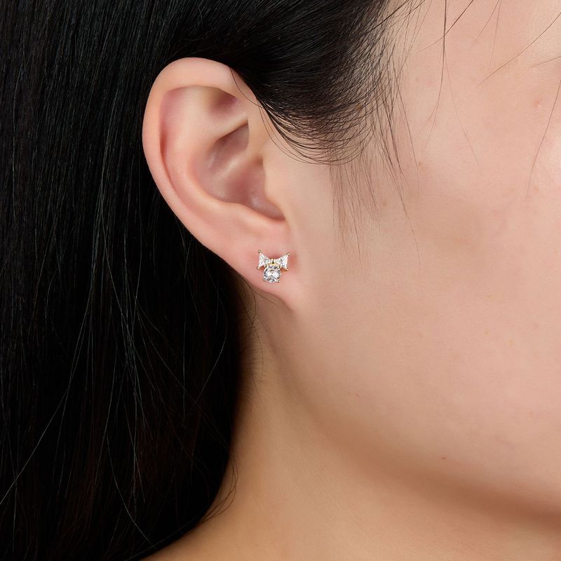1 Pair Simple Style Commute Shiny Bow Knot Plating Hollow Out Inlay Sterling Silver Zircon 18k Gold Plated White Gold Plated Ear Studs
