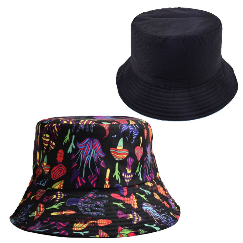 Unisex Vintage Style Mushroom Printing Wide Eaves Bucket Hat