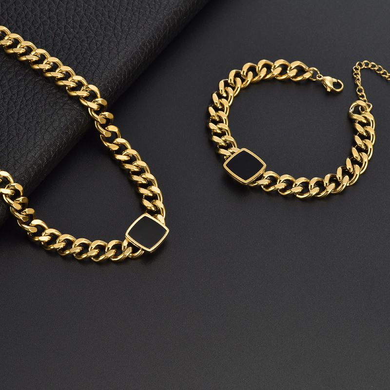 Titan Stahl 18 Karat Vergoldet Hip Hop Übertrieben Überzug Quadrat Acryl Armbänder Halskette