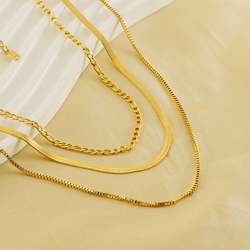 304 Stainless Steel 18K Gold Plated Hip-Hop Simple Style Layered Plating Solid Color Titanium Steel Layered Necklaces