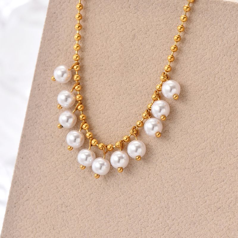 Edelstahl 304 Künstliche Perle 14 Karat Vergoldet Elegant Überzug Runden Halskette Mit Anhänger