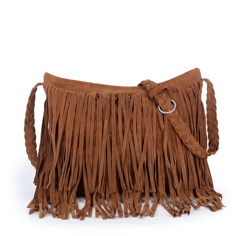 Women's Medium Suede Solid Color Vintage Style Tassel Square Zipper Crossbody Bag