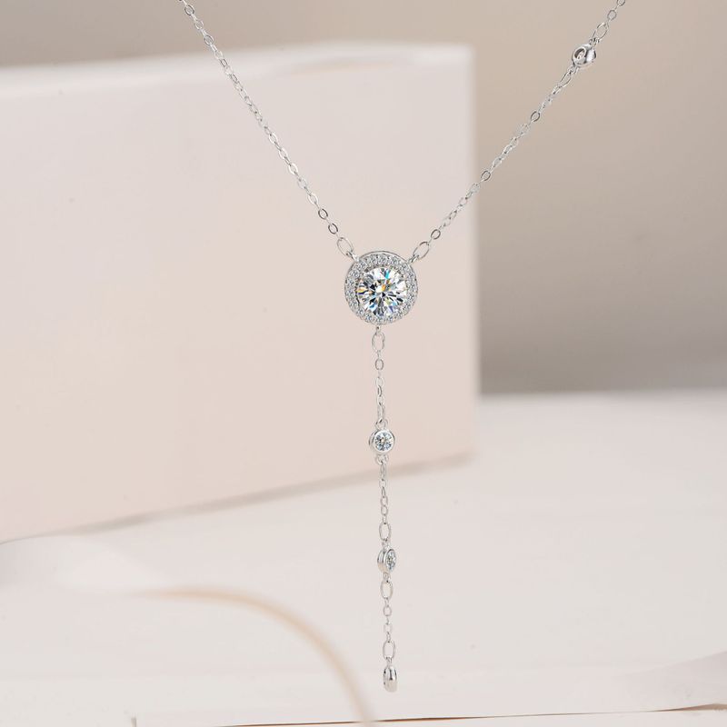 Elegant Round Tassel Sterling Silver Moissanite Zircon Necklace In Bulk