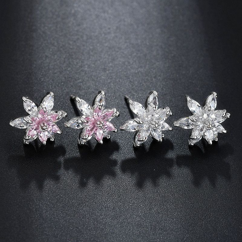 1 Pair Ig Style Sweet Flower Plating Inlay Copper Alloy Zircon Ear Studs