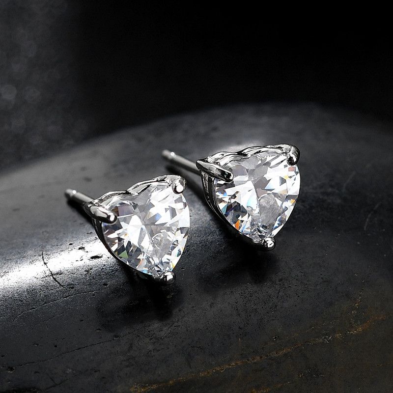 1 Pair Ig Style Simple Style Heart Shape Polishing Plating Inlay Copper Alloy Zircon Ear Studs