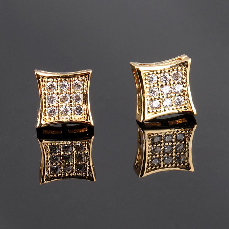 1 Pair Casual Simple Style Square Plating Inlay Copper Zircon 18k Gold Plated White Gold Plated Ear Studs