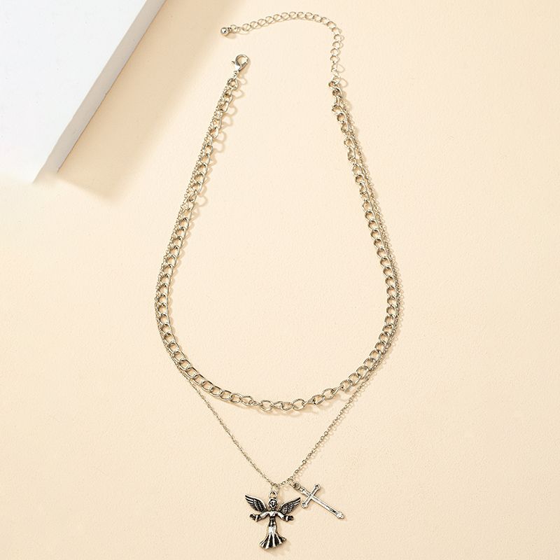 Retro Cool Style Cross Angel Alloy Women's Layered Necklaces