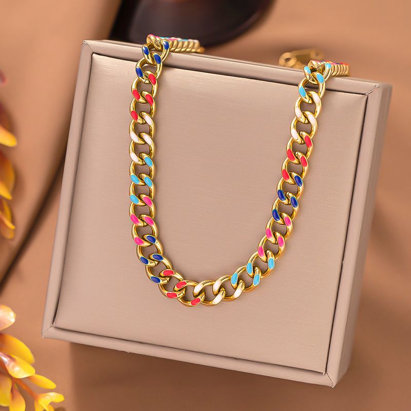304 Stainless Steel 18K Gold Plated Commute Chain Color Block Bracelets Necklace