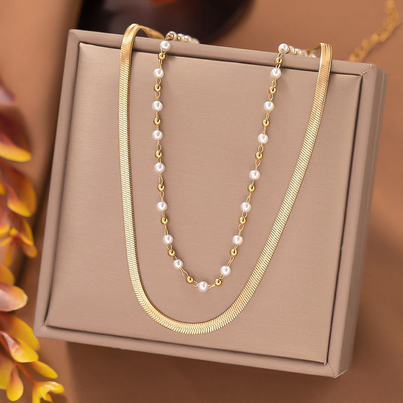 304 Stainless Steel 18K Gold Plated Elegant Lady Plating Geometric Plastic Layered Necklaces