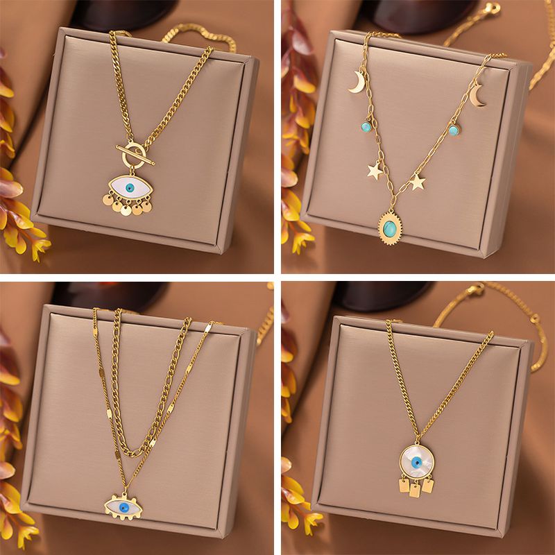 304 Stainless Steel 18K Gold Plated Streetwear Plating Inlay Eye Acrylic Resin Layered Necklaces Pendant Necklace