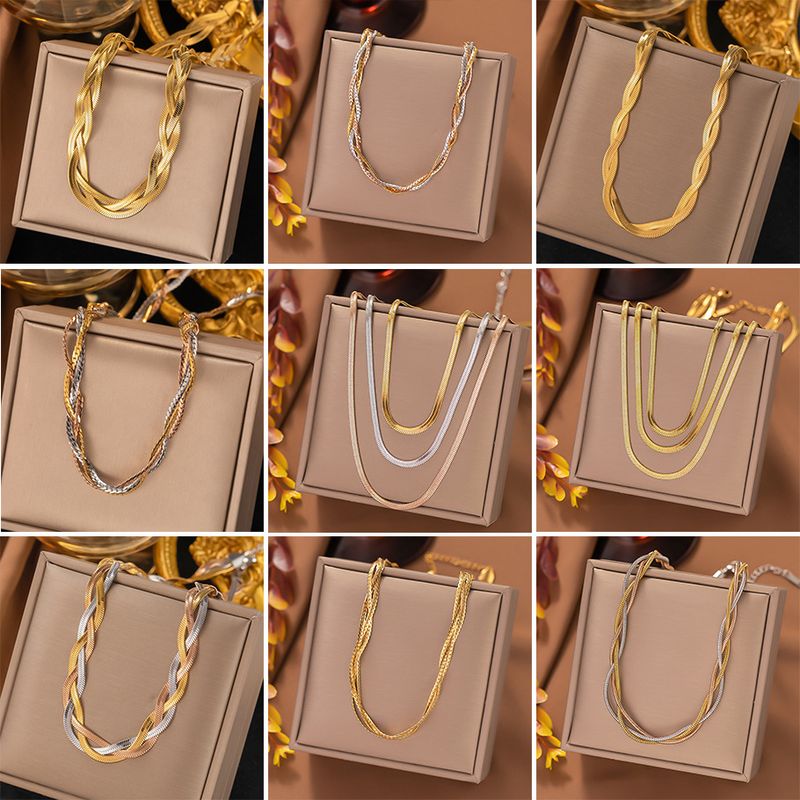 304 Stainless Steel 18K Gold Plated Rose Gold Plated Streetwear Plating Solid Color Layered Necklaces