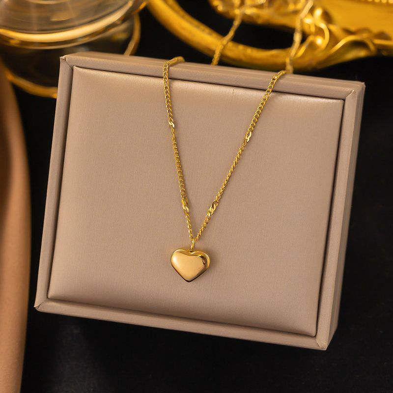 Acero Inoxidable 304 Chapados en oro de 18k Elegante Ropa De Calle Enchapado Forma De Corazón Collar Colgante