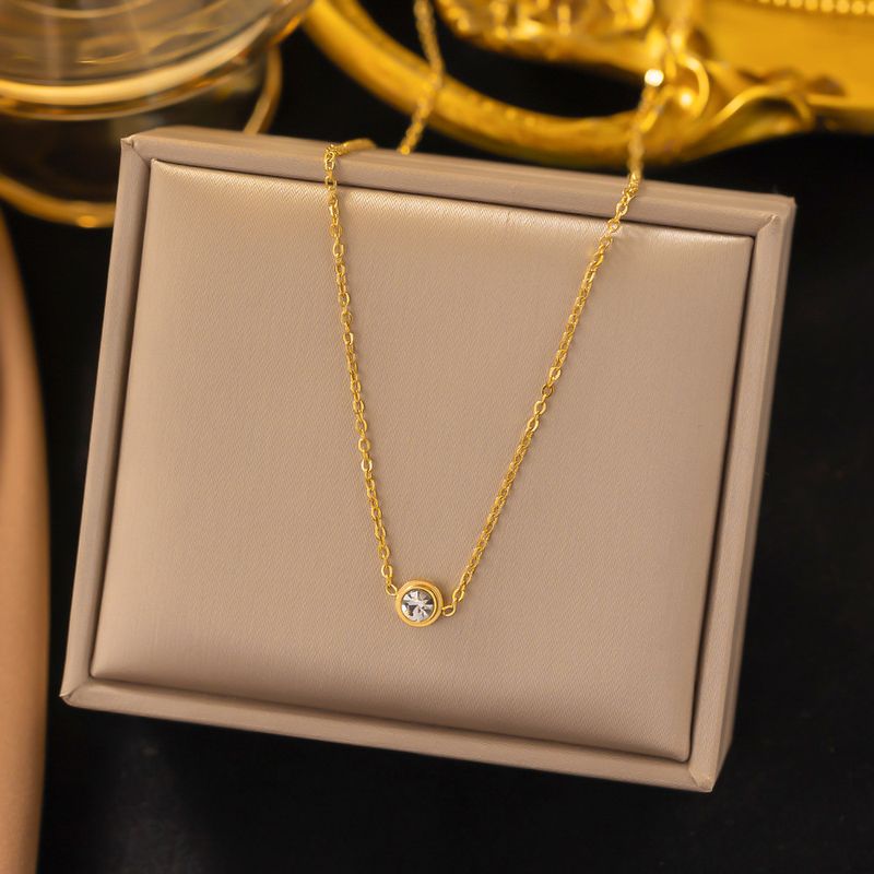 304 Stainless Steel 18K Gold Plated Basic Classic Style Plating Inlay Geometric Artificial Rhinestones Pendant Necklace