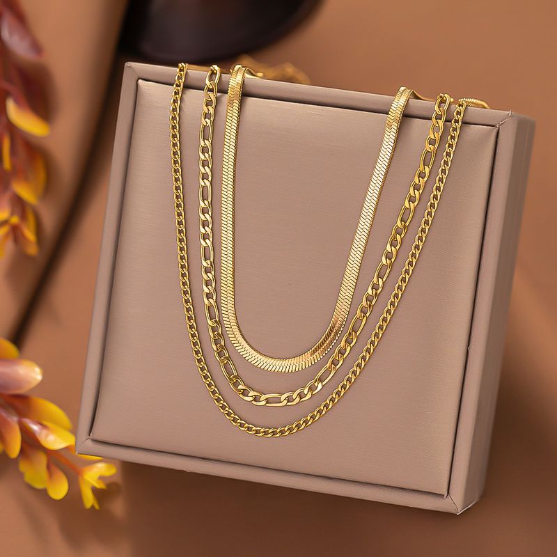 304 Stainless Steel 18K Gold Plated Vintage Style Plating Solid Color Layered Necklaces
