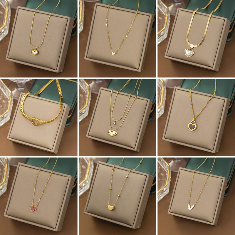 304 Stainless Steel 18K Gold Plated Modern Style Plating Heart Shape Acrylic Plastic Stone Pendant Necklace