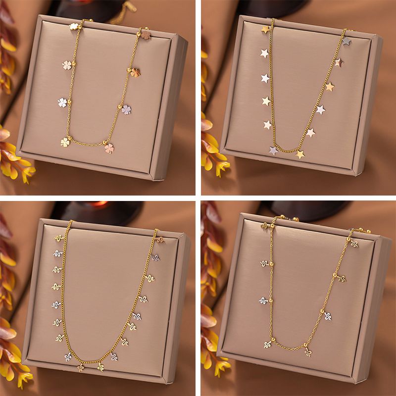 304 Stainless Steel 18K Gold Plated Rose Gold Plated Simple Style Cool Style Plating Four Leaf Clover Star Snake Necklace