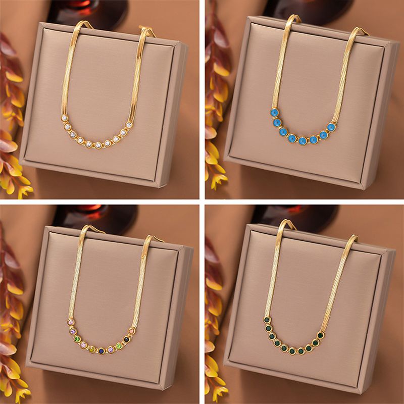 304 Stainless Steel 18K Gold Plated Casual Simple Style Plating Inlay Round Eye Artificial Rhinestones Necklace