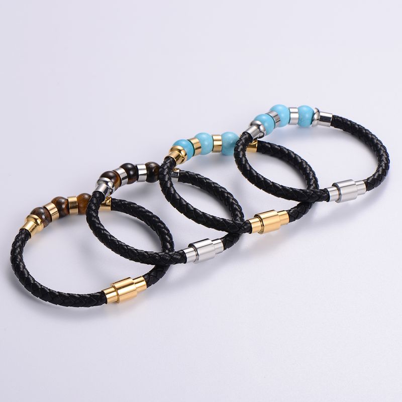 Casual Multicolor Acero Inoxidable Cuero Sintético Piedra Natural Chapados en oro de 18k Sin Incrustaciones Pulsera Pulsera Al Mayoreo