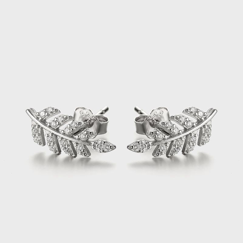 1 Pair Elegant Luxurious Queen Leaf Leaves Plating Inlay Sterling Silver Zircon White Gold Plated Ear Studs